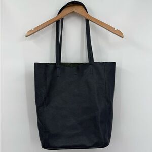 Borse In Pelle Italian Pebbled Leather Tote Bag in Navy | 10.5" x 4.75" x 14"